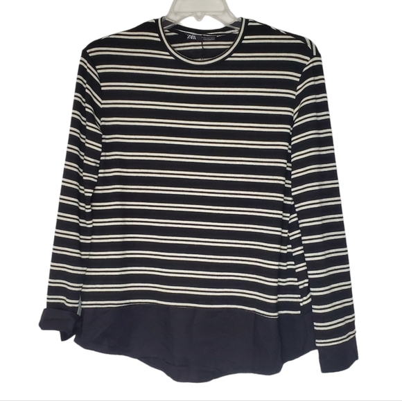 Zara Black and White Stripe Long Sleeve Blouse - Picture 7 of 7